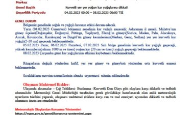 Adıyaman Valiliğinden Meteorolojk uyarı
