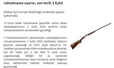 *Emniyetten yivsiz tüfekler için ruhsatname uyarısı, son tarih 1 Eylül*
