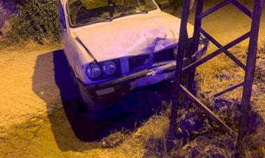 Otomobil elektrik direğine çarptı
