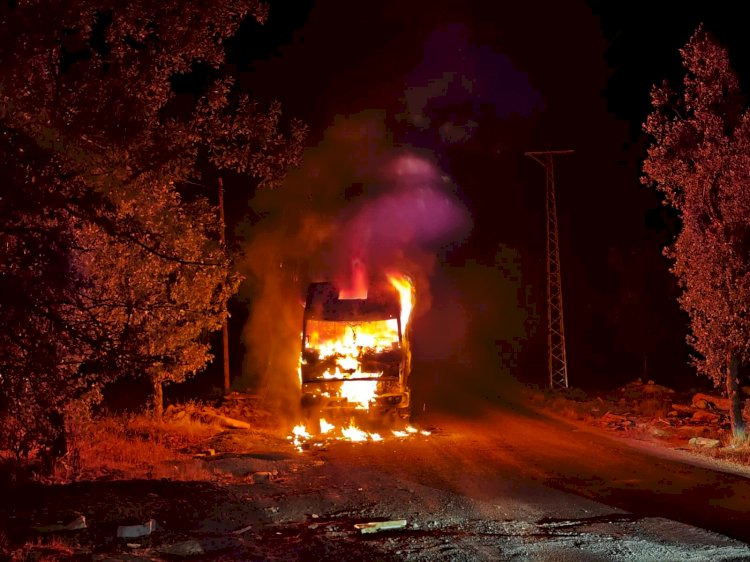 ‎Park halindeki kamyon cayır cayır yandı